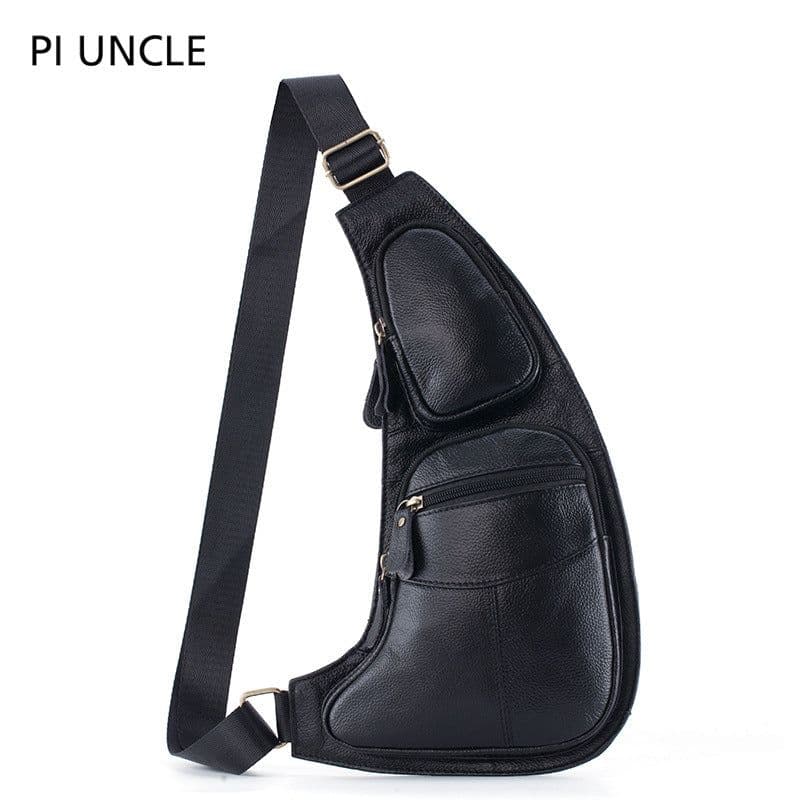 image-Uncle Pi Leather Chest Bag - Black Half Moon