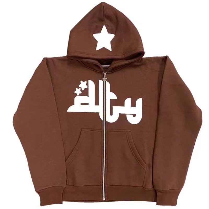 image-Autumn and winter European and American trendy printed sweater female cardigan high street casual hip-hop metal zipper jacket male-1123