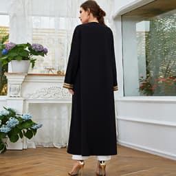 image-Black Lace Embroidered Dress - V Neck Long Sleeve XXL