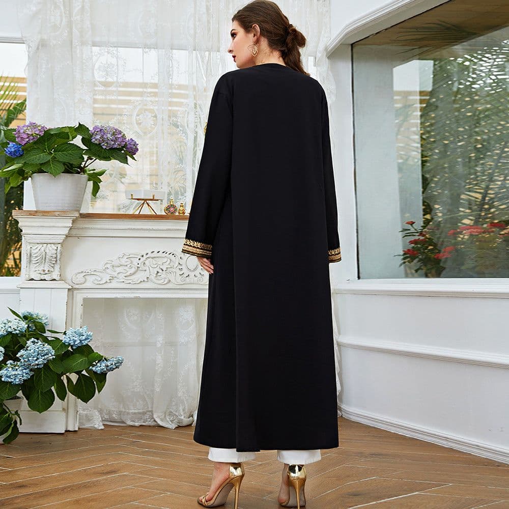 image-Black Lace Embroidered Dress - V Neck Long Sleeve XXL
