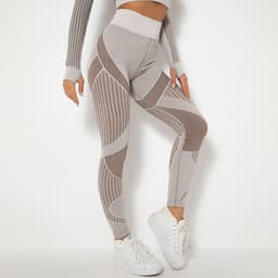 image-Spot goods! European and American cross-border seamless knitted sexy striped moisture-wicking yoga pants sports running fitness pants women
