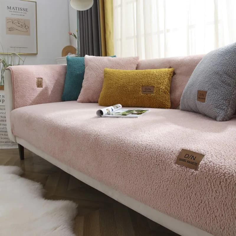 image-Velvet Sofa Cushion Cover - Sherpa Pink Nordic Plush Thick (65 characters)