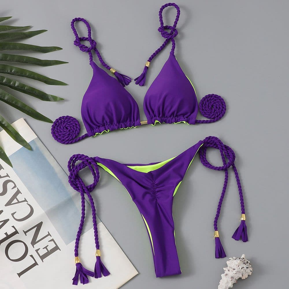 image-2022 New Backless Braided Rope Bikini Triangle Swimsuit European and American Multicolor Swimwear Spot Factory Wholesale