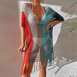 image-Women's Rainbow Hollow Bikini Blouse - Beach Cover Up