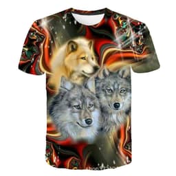 image-Men's 3D Digital Print Wolf T-Shirt - Black Casual
