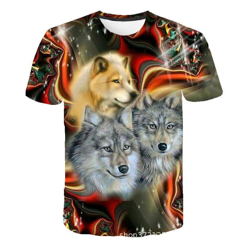 image-Men's 3D Digital Print Wolf T-Shirt - Black Casual