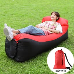 image-Inflatable Red Beach Sofa Air Bed Single Deck Portable Camping Chair (57 characters)