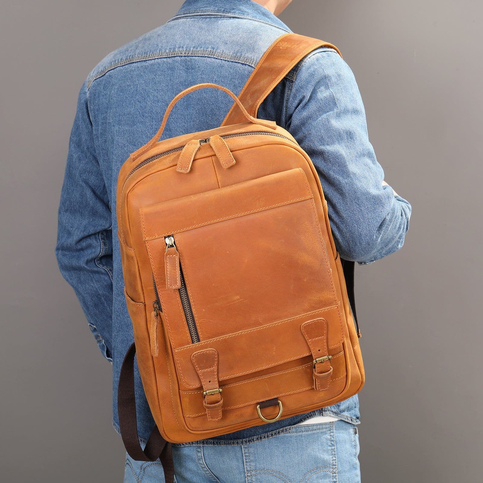 image-MASIWEI crazy horse leather backpack men's leather large capacity 2022 new outdoor men's computer bag backpack tide
