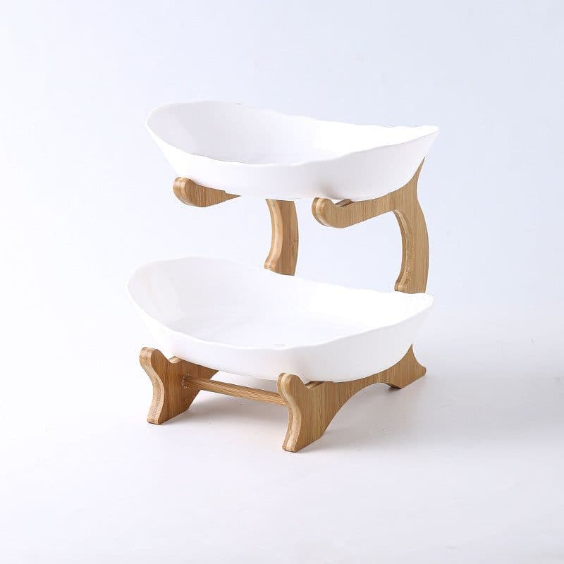 image-Answer Qi Fruit Plate - Plastic Wooden Frame - Beige - Two/Three-Layer - Modern Minimalist