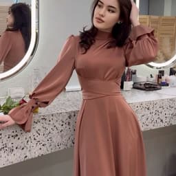 image-Women's Satin Dress - Amber Waist Long Sleeve XXL