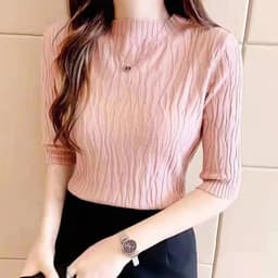 image-Women's 2023 Summer Slim Short Top Blue Cotton Shirt