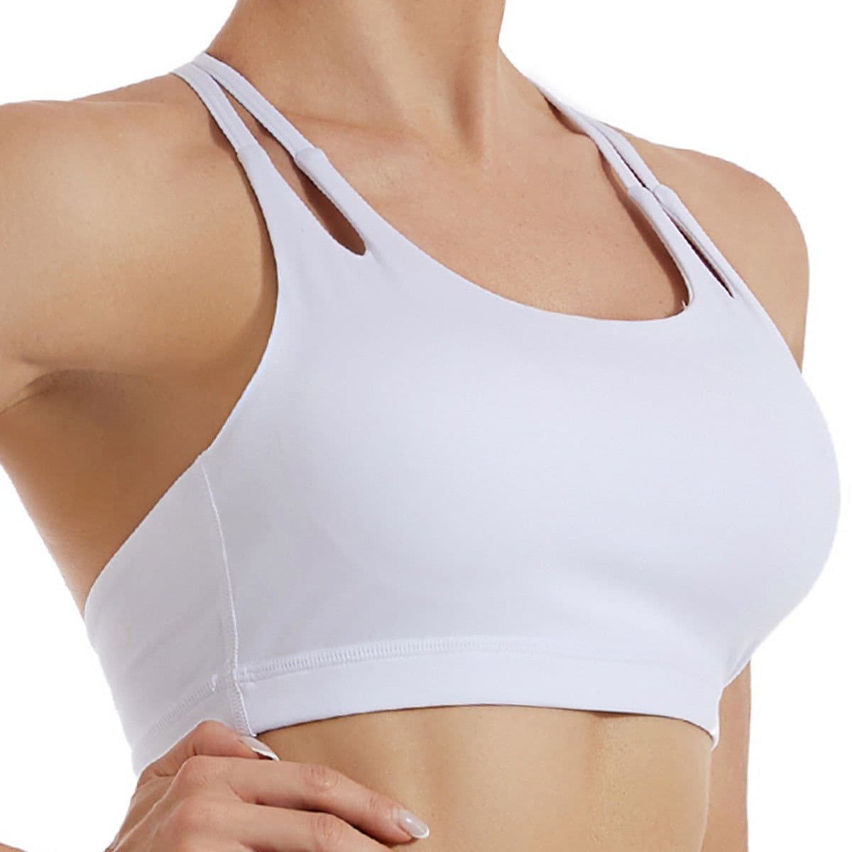 image-Womens Shockproof Gathered Fitness Bra for Running and Yoga Nylon Spandex Nude