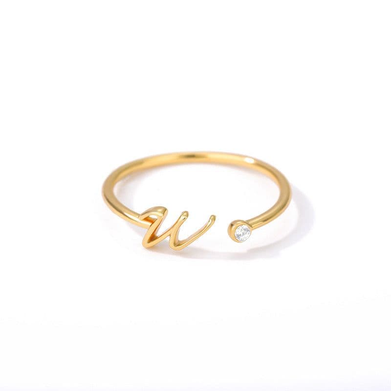 image-Cross-border simple letter ring English letter ring women's opening adjustable ring name ring spot