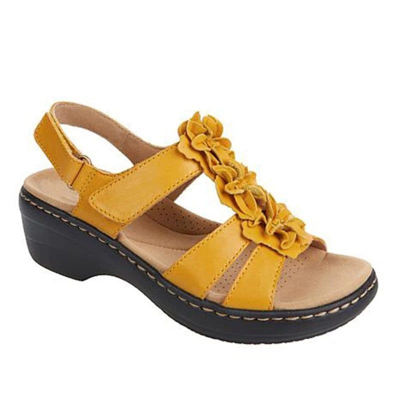 image-Women's Wedge Sandals Gold Flower Fish Mouth Size 43