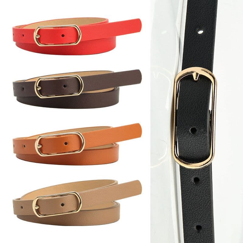 image-Women's Thin PU Belt - Beige Oval Buckle