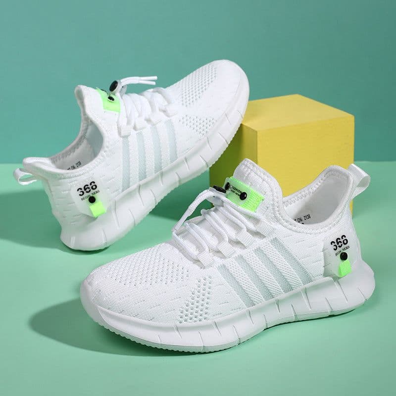 image-Boys' 2023 Mesh Running Shoes - White, Size 38, Lightweight