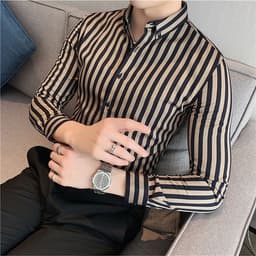 image-Long-sleeved striped shirt for men, business casual, iron-free work clothes, classic coarse-grained shirt, men's trendy light luxury texture