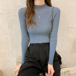 image-Women's Half Turtleneck Sweater Long Sleeve Slim Fuchsia