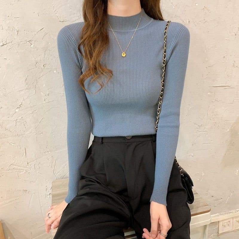 image-Women's Half Turtleneck Sweater Long Sleeve Slim Fuchsia