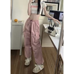 image-Women's Summer Casual Pants - Apricot High Waist Wide Leg