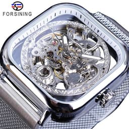 image-Forsining gold hollow watch men's fully automatic mechanical watch luminous mesh belt watch a generation