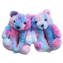 image-Cartoon Bear Plush Slippers - Large, South Korean Velvet, Dark Teddy Bear Shoes