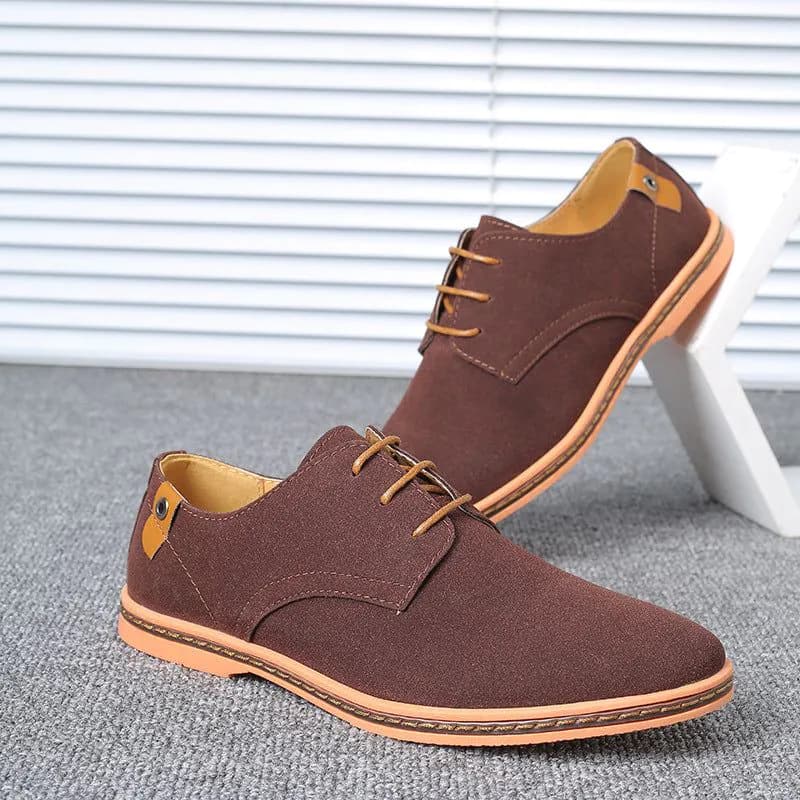 image-Men's Casual Shoes - Camel Suede Lace-Up Size 48