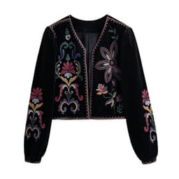 image-Polyester Embroidered Cardigan - V-Neck Long Sleeve