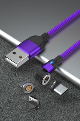 image-New product 3A fast charging rotating magnetic suction data cable 540 degree round magnetic charging cable three-in-one bending magnetic suction cable
