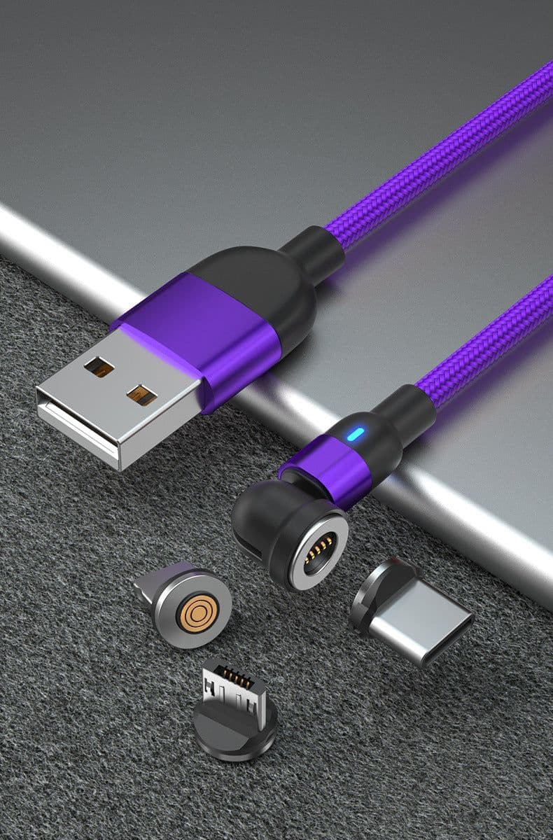 image-New product 3A fast charging rotating magnetic suction data cable 540 degree round magnetic charging cable three-in-one bending magnetic suction cable