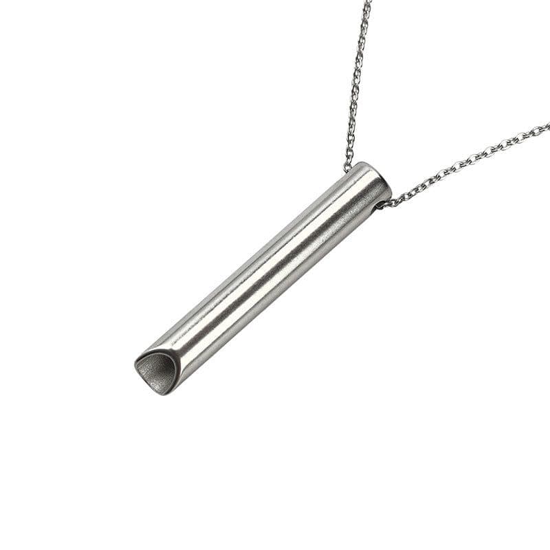image-Stainless Steel Whistle Necklace - Meditation Breathing Pendant