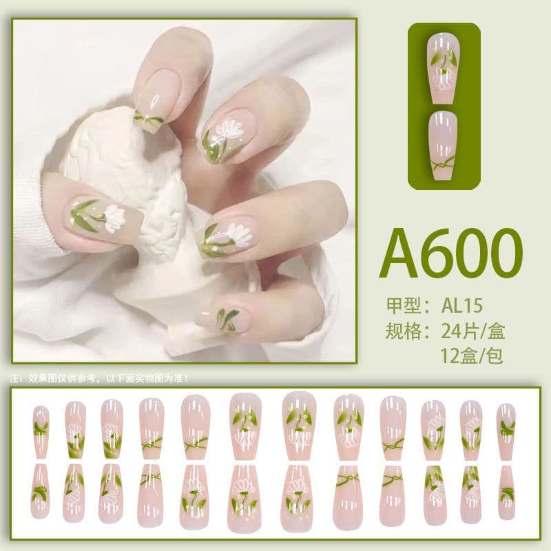 image-Winter fresh and simple pure lust style bride dance wear nails rainbow love rose fake nails wholesale