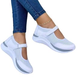 image-Womens Mesh Casual Shoes Velcro Strap Round Toe Thick Sole Navy Blue Size 43