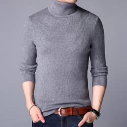 image-2022 autumn and winter new European and American cross-border men's vertical strip knitted pullover slim fit and thin solid color bottoming sweater men