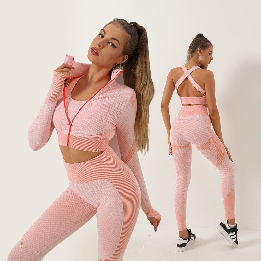 image-Hua Er Yuan Yoga Running Set - Blue Three-Piece Slim Fit, XL