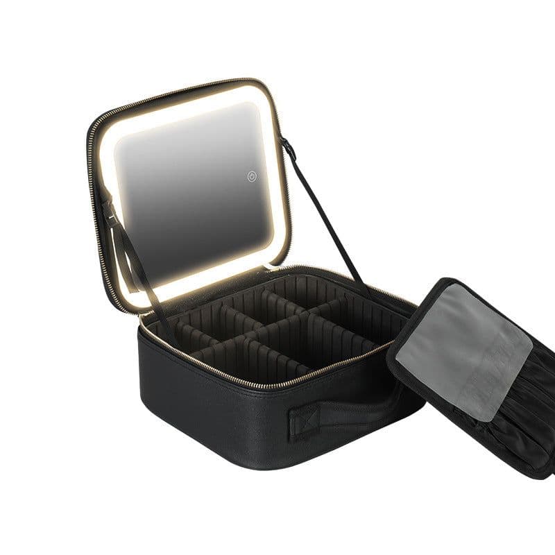 image-With Mirror Makeup Case - Large Capacity Storage Bag