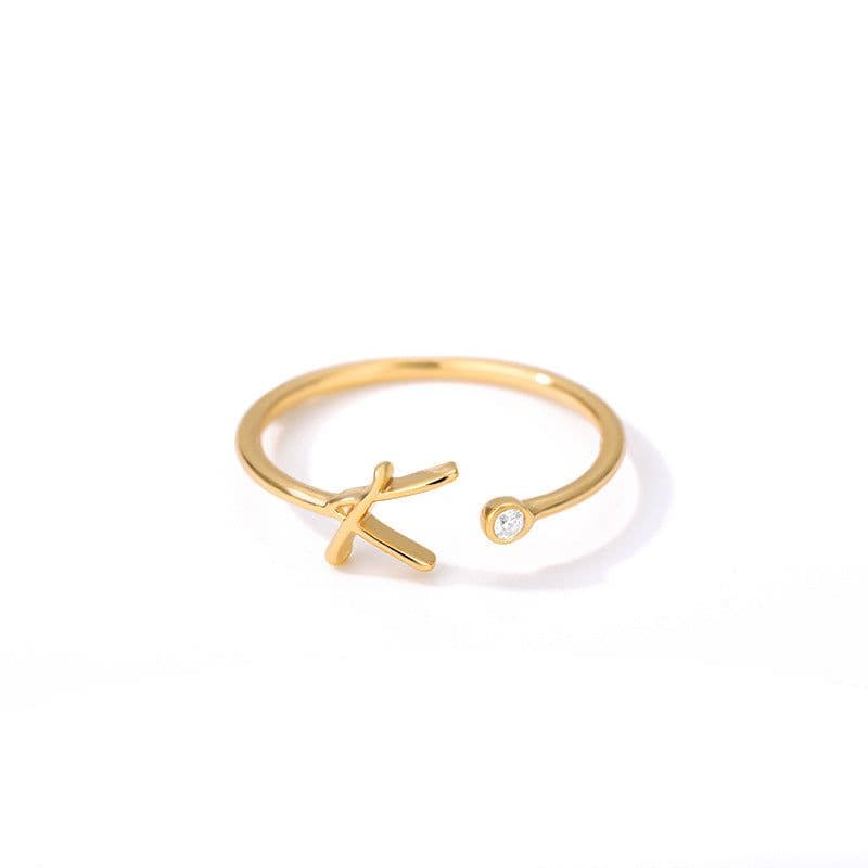 image-Cross-border simple letter ring English letter ring women's opening adjustable ring name ring spot