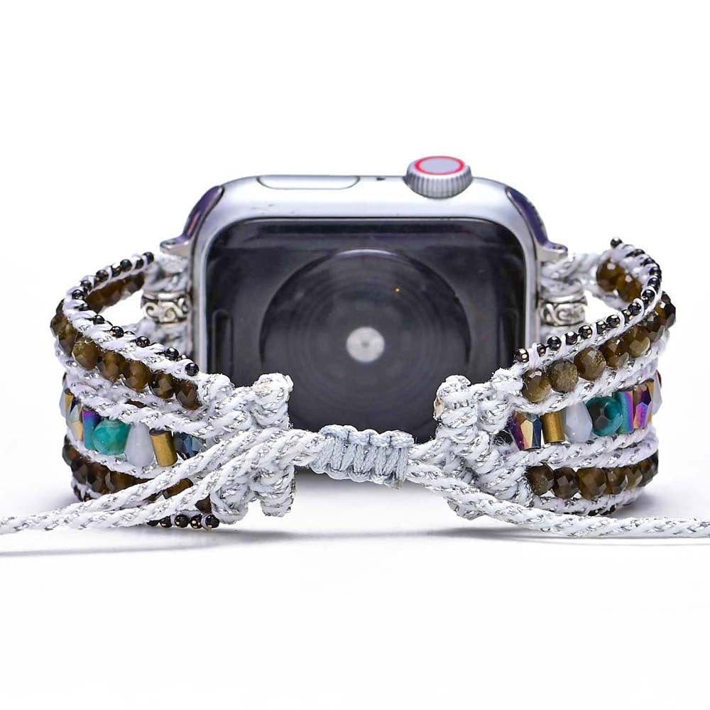 image-Foreign trade e-commerce new obsidian natural stone woven apple watch strap bohemian style apple watch strap wholesale