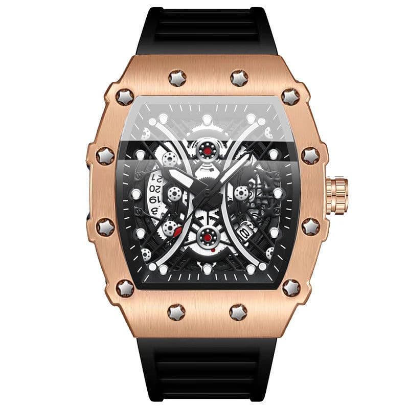 image-Binbang Quartz Men's Silicone Luminous Sports Watch 42mm Waterproof Red