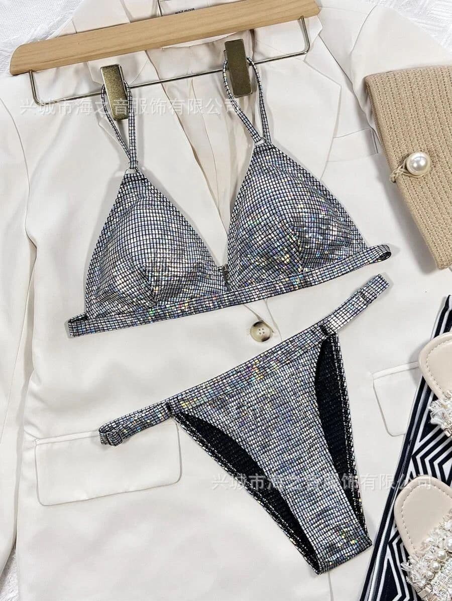 image-2023 new swimsuit foreign trade cross-border swimsuit solid color sequin European and American sexy bikini split women's bikini