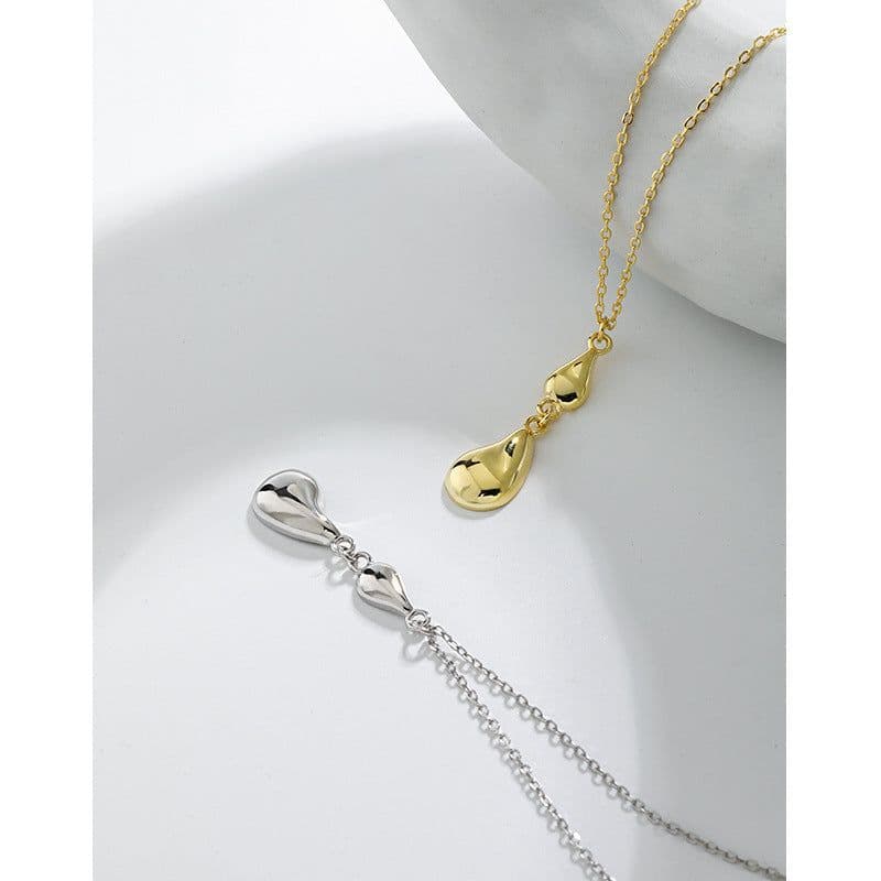 image-510 Korean version of ins niche design sense minimalist all-match water drop pendant texture S925 sterling silver clavicle chain necklace female