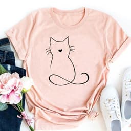 image-Cute Cat Print T-Shirt - Milk Silk 5XL Short Sleeve