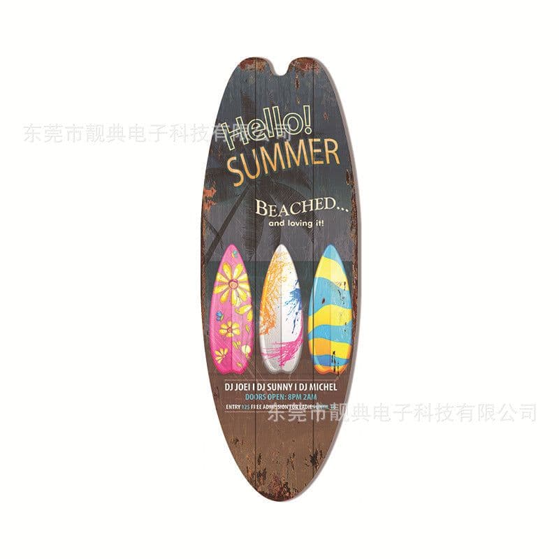 image-Wooden Surfboard Beach Theme Sign - Retro Decor for Bar or Wall