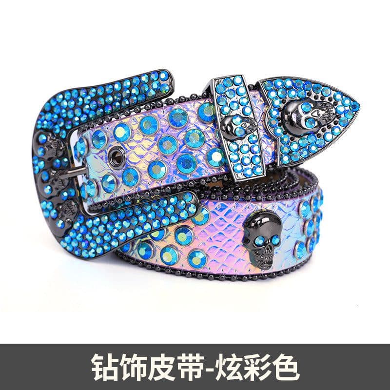 image-Skull Rhinestone Belt, European & American Style, Unisex Pin Buckle, Denim Style