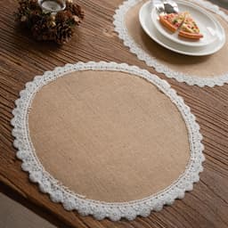 image-Yimanqiyun hemp rope placemat red tassel tableware mat woven color matching festival tassel bowl mat factory direct supply