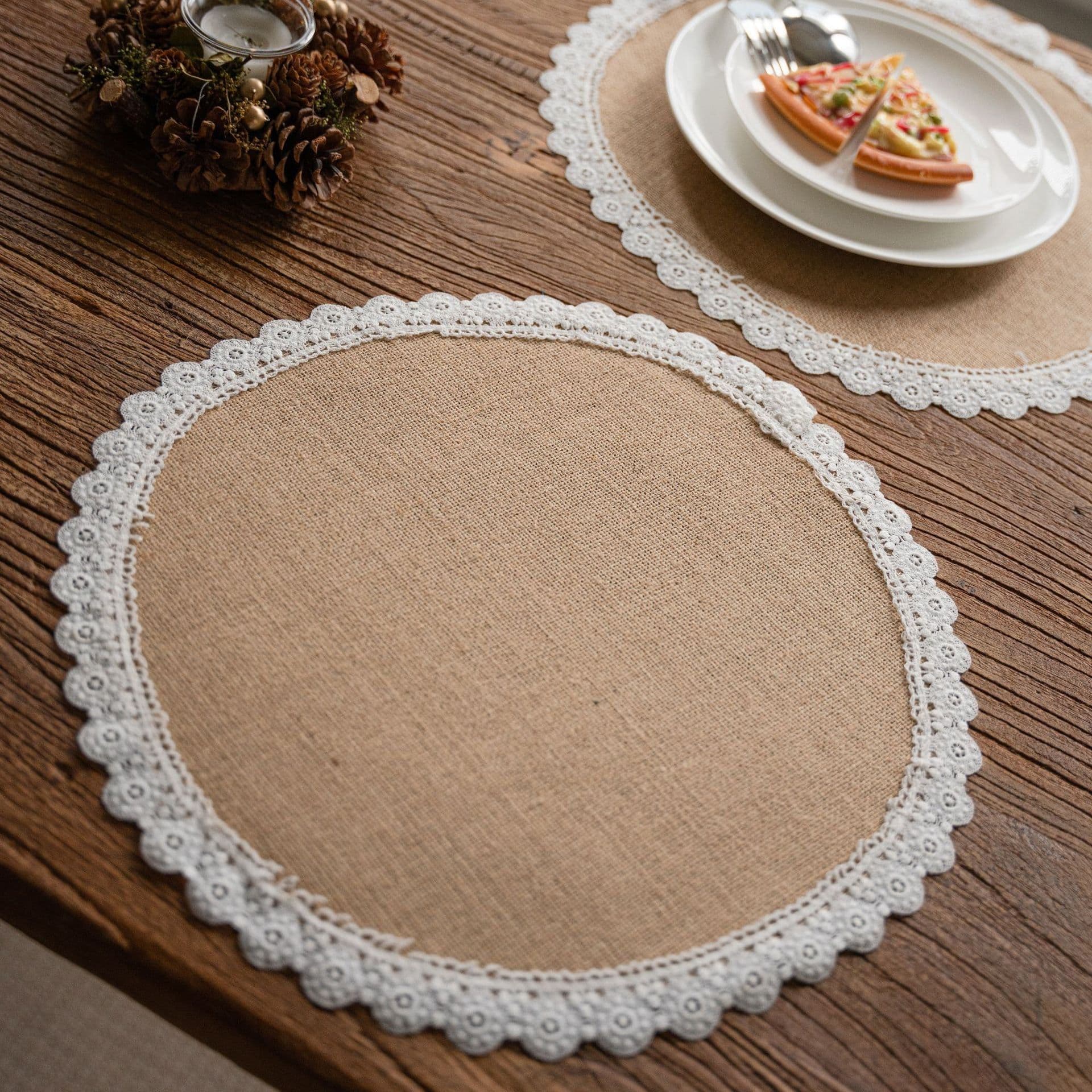image-Yimanqiyun hemp rope placemat red tassel tableware mat woven color matching festival tassel bowl mat factory direct supply