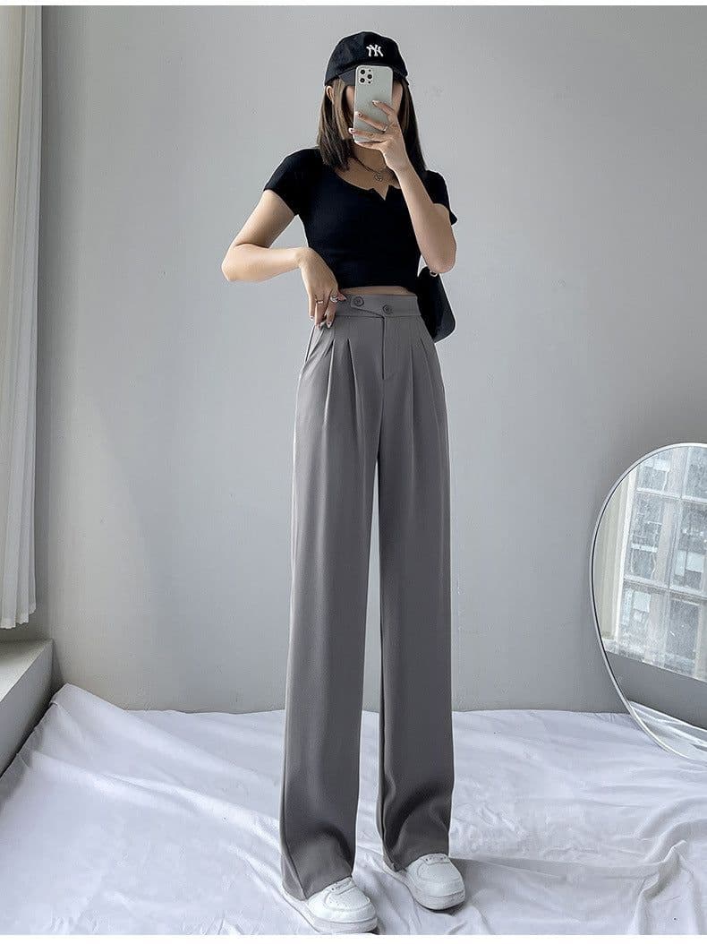 image-Women's High-Waist Wide-Leg Pants - Pink Polyester