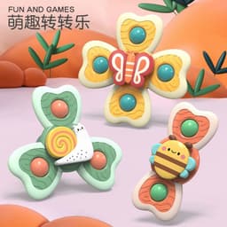 image-Baby spinner suction cup toy children's flower spinning top baby bath play table and chair suction cup toy