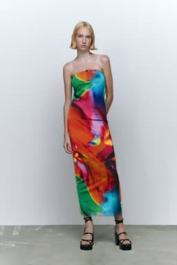 image-Women's Tube Top Dress - Gradient Patchwork L