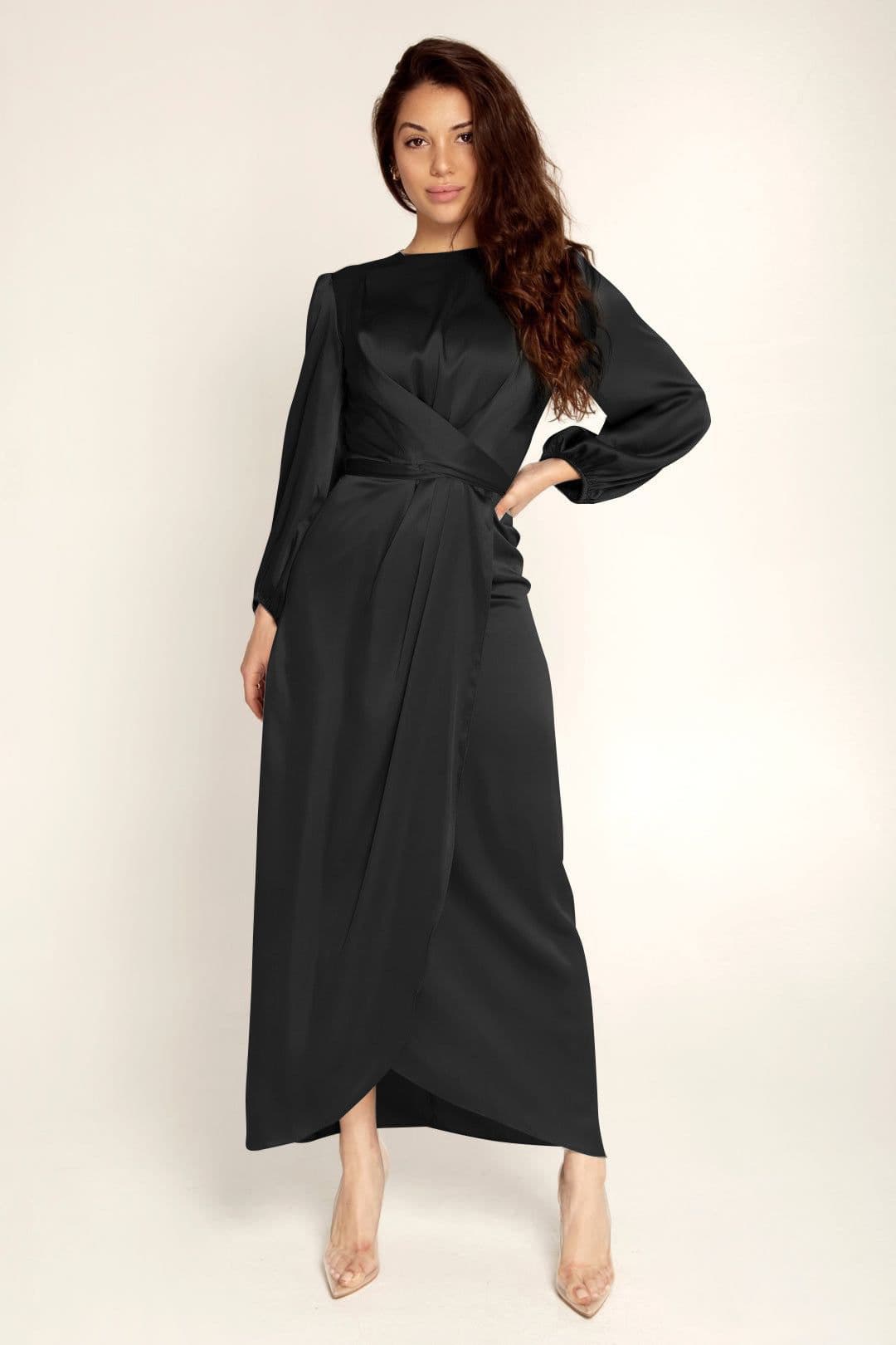 image-Solid Color Satin Tunic Dress XXL Black - 2022 Europe Style